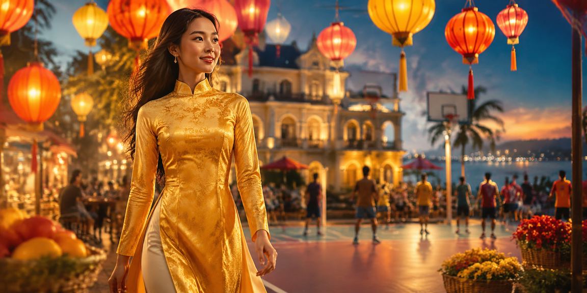 Người phụ nữ mặc áo dài tại Đà Lạt thư giãn với trò chơi giải trí trực tuyến