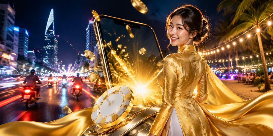 Người dùng tại TP.HCM sử dụng ứng dụng casino trên điện thoại trong trang phục áo dài truyền thống